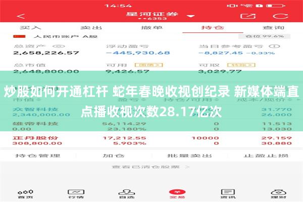 炒股如何开通杠杆 蛇年春晚收视创纪录 新媒体端直点播收视次数28.17亿次